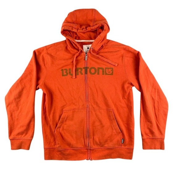 Burton Jacket Mens Medium Hoodie Orange Full Zip Snowboard Sweater Excellent EUC - Picture 1 of 13